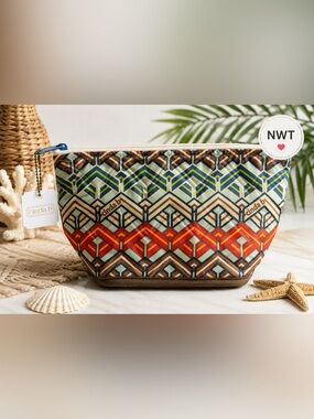 Cinda B NWT Quilted Geometric Cosmetic Makeup Bag Travel Pouch